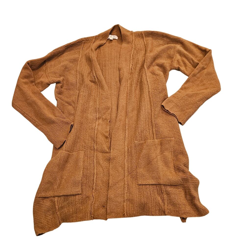 Pink Rose Open Front Longline Cardigan Sweater Camel Brown XL